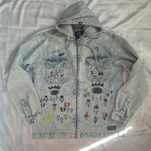 Zoo York Graffiti Marked Pride Anti Hate Theme Jean Jacket with Removable Hood
